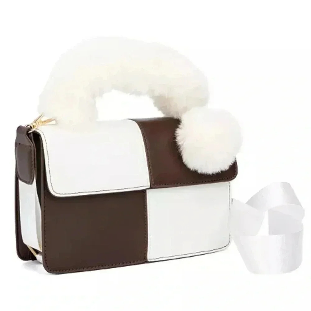 NWT New York & Co Womens Zephyr Crossbody Bag Chocolate White Vegan Leather